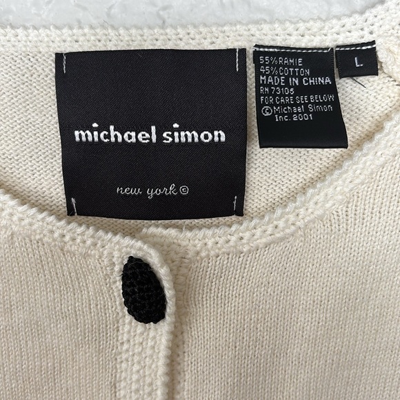 Michael Simon cardigan sweater white Cotton blend watermelon patch elbow L - Picture 3 of 8